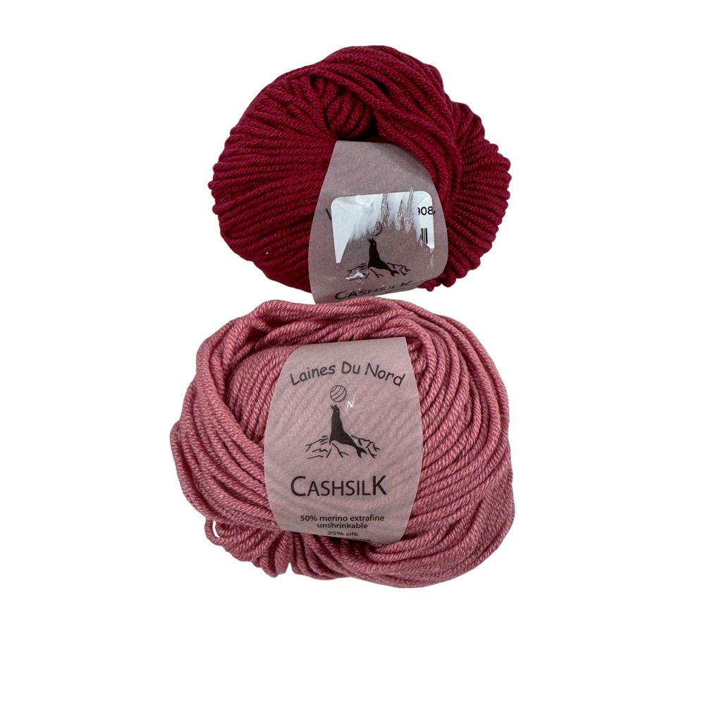 Laines Du Nord Cashsilk Yarn 2 Skeins Merino Silk Cashmere Pink Red Italy
